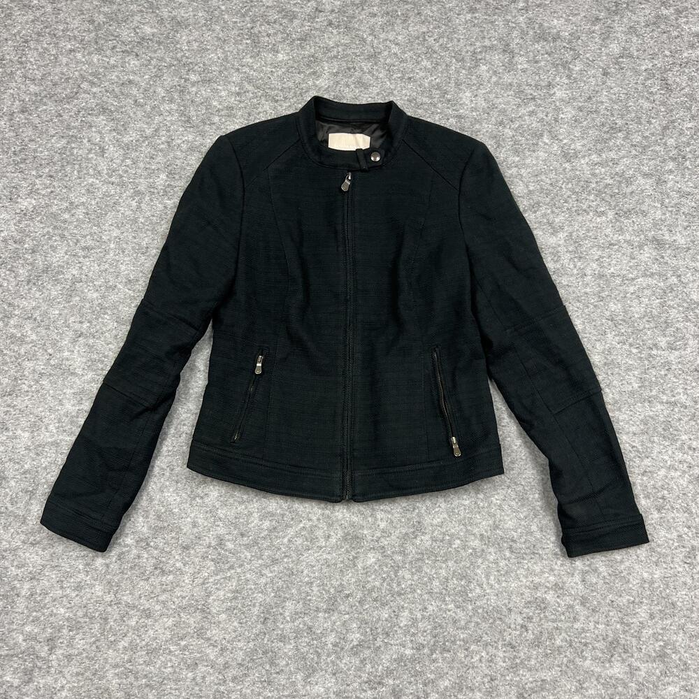 Banana Republic Jacket Womens 6 Black Textured Cotton Moto Biker Full Zip Lined